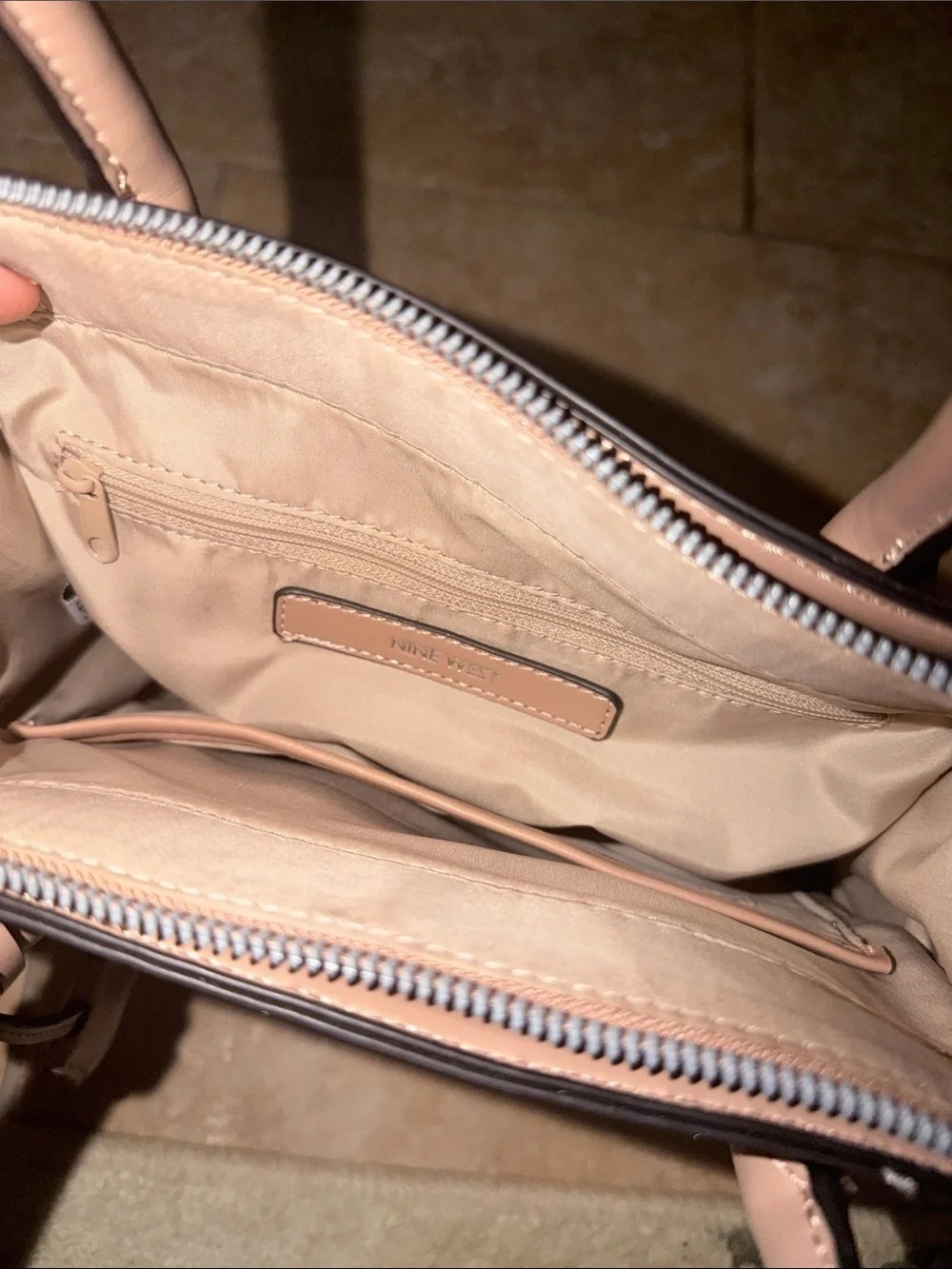 Nine West Cream & Taupe Patterned Satchel with Top Handles